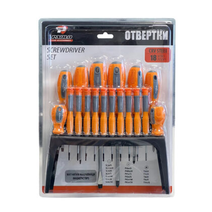 SET ALATA- 18 ODVIJACA (7 RAVNIH SRAFCIGERA, 6 KRSTASTIH SRAFCIGERA I 5 TOREKS SRAFCIGERA) SA MAGNETNIM KALJENIM VRHOM I ERGONOMSKOM DRSKOM NA STALKU 73241